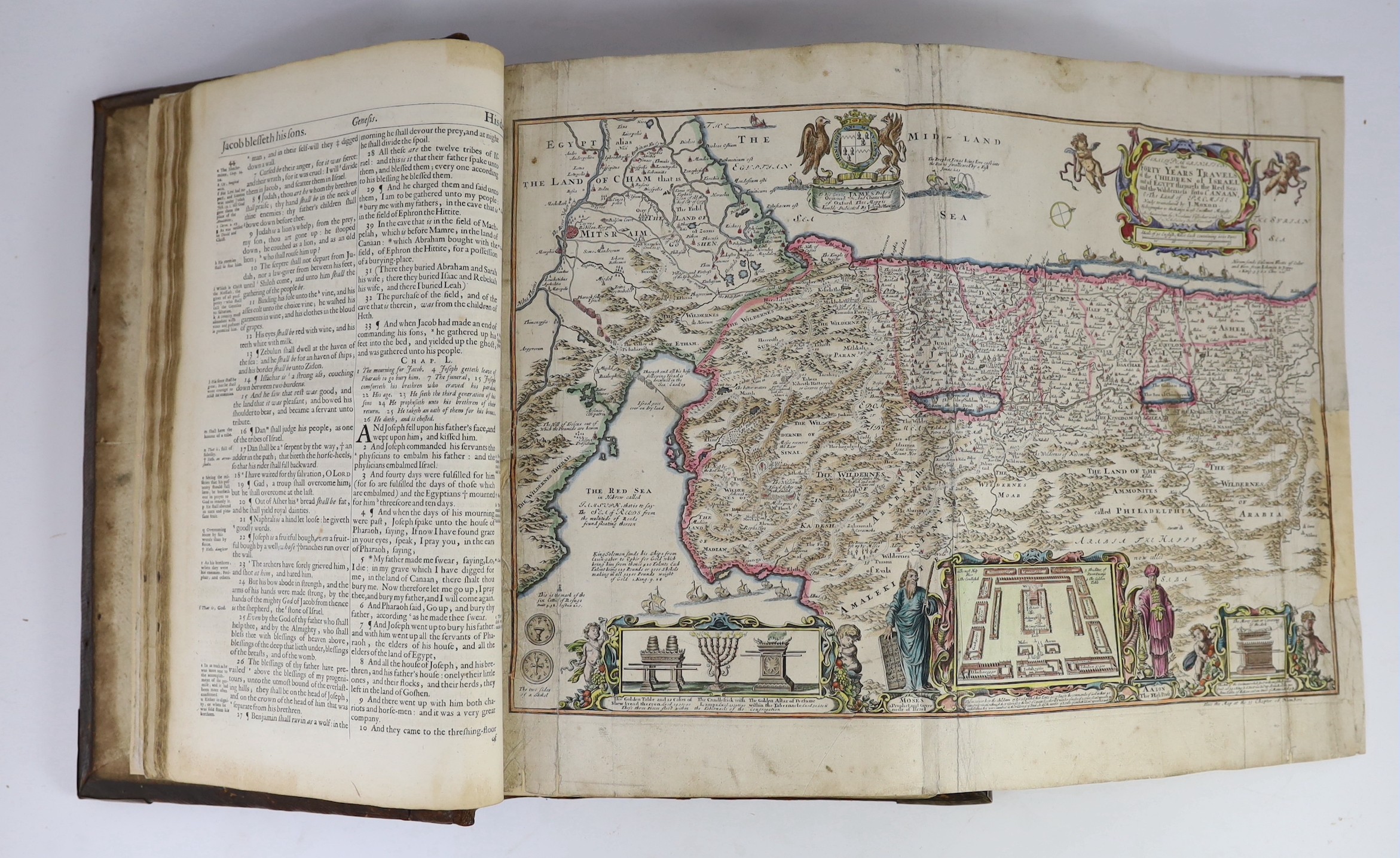 (Amsterdam - Printed 18th Century Folio Bible - Authorised Version, with Geneva Notes) The Holy Bible Containing the Old Testament and the New.......With most profitable Annotations....hand-coloured pictorial engraved an
